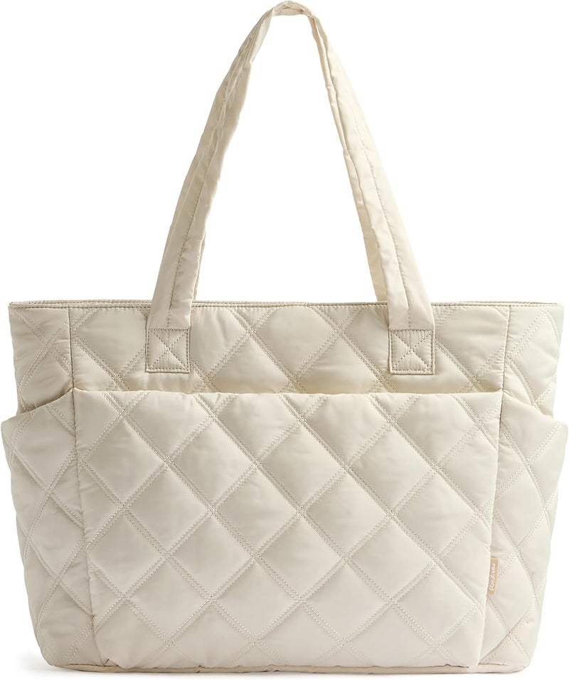 Uselike Tote Bag for Women, Lightweight Puffer Tote Work Bags with Compartments for Travel, Quilted Shoulder Bag with Zipper - Image 1